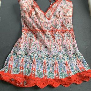 📌Forever Twenty One 100% silk dainty fairy camisole blouse top red lace strap M
